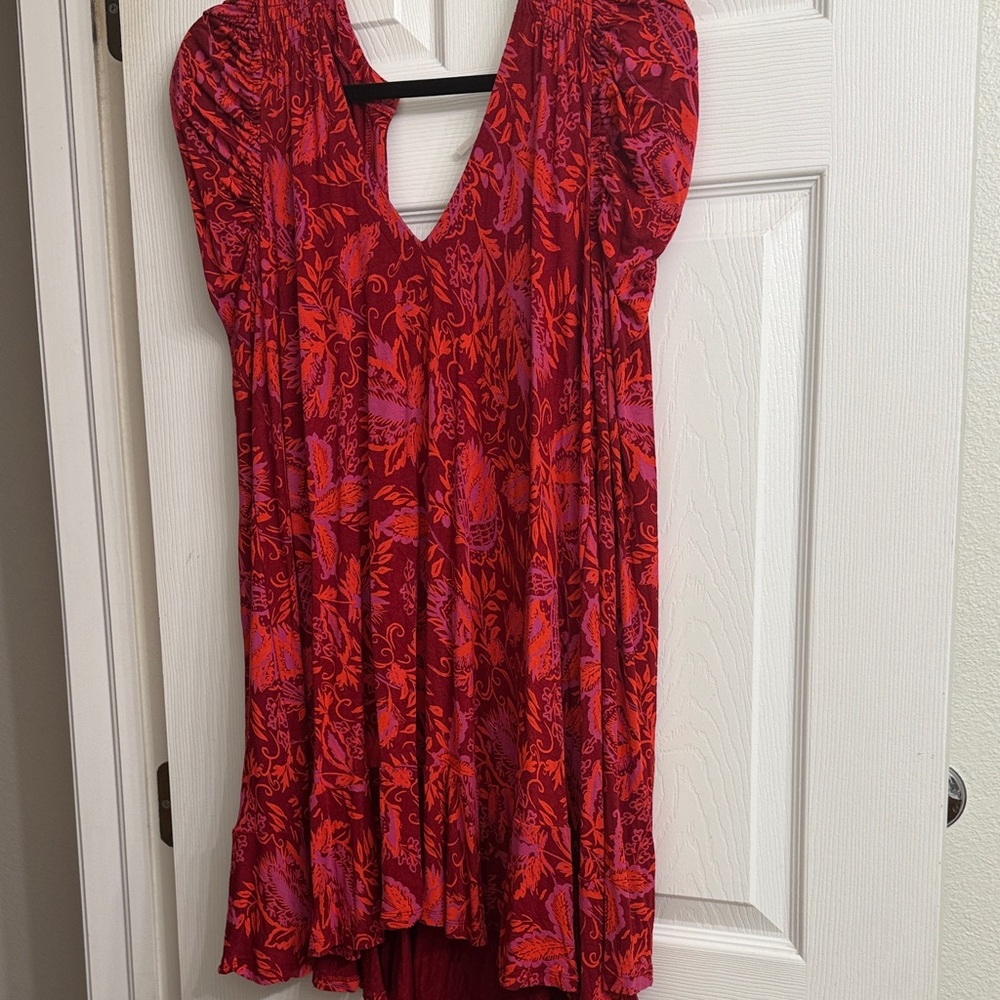 Free People Red and Purple Floral Dress SZ SM